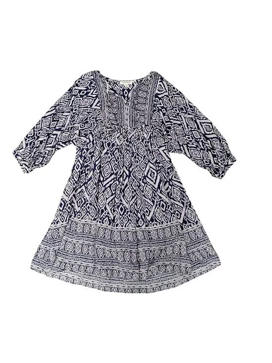 Beachlunchlounge S Dress Blue & White 3/4 Sleeve High Low Above the Knee Viscose - Picture 1 of 9